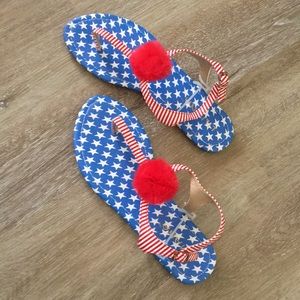 American Flag Pom Pom Sandal Flip Flops